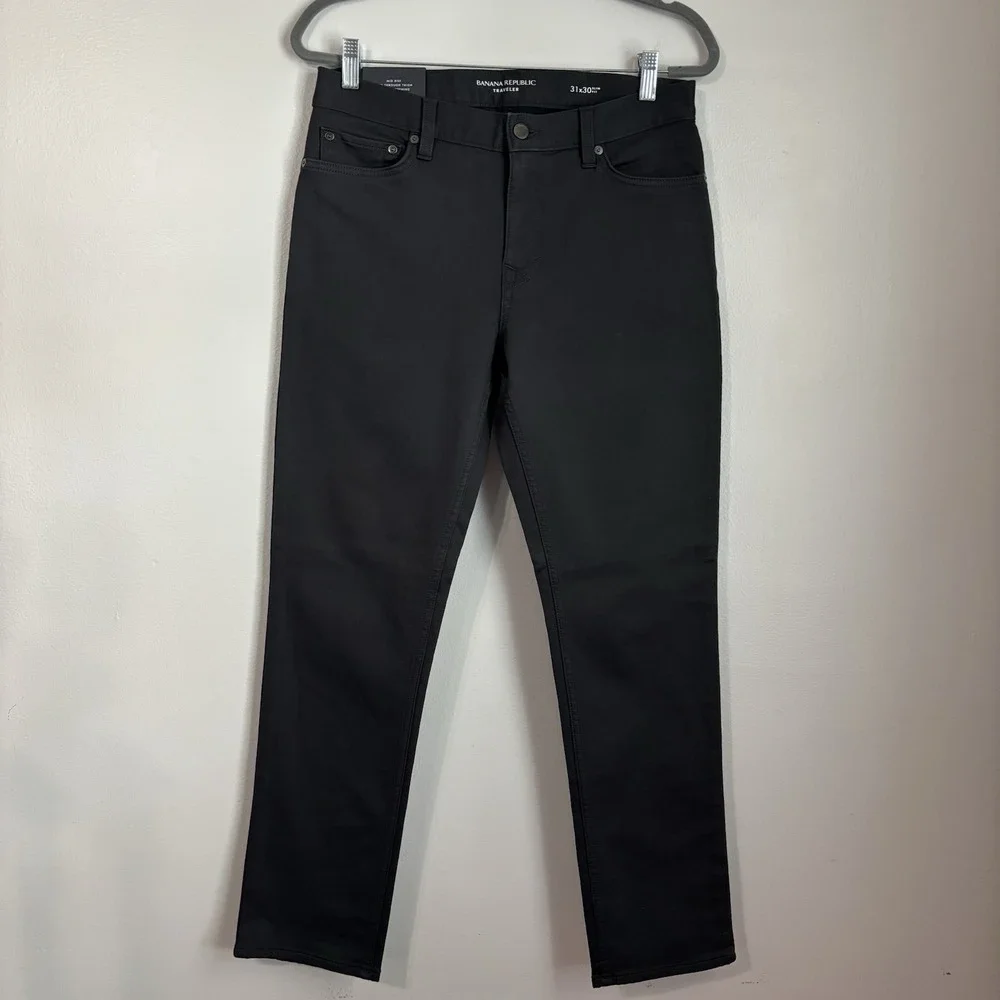 Banana Republic Traveler Slim Fit Black Pants Men's Sz 31x30 NWT Actual 32x28.5